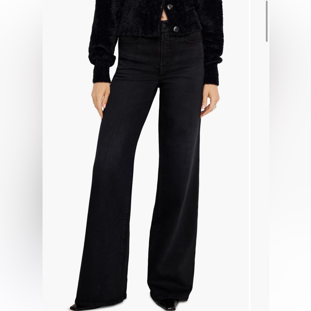 Good American Soft tech good waist Black Wide-Leg High-Waist Palazzo jeans - Picture 11 of 14